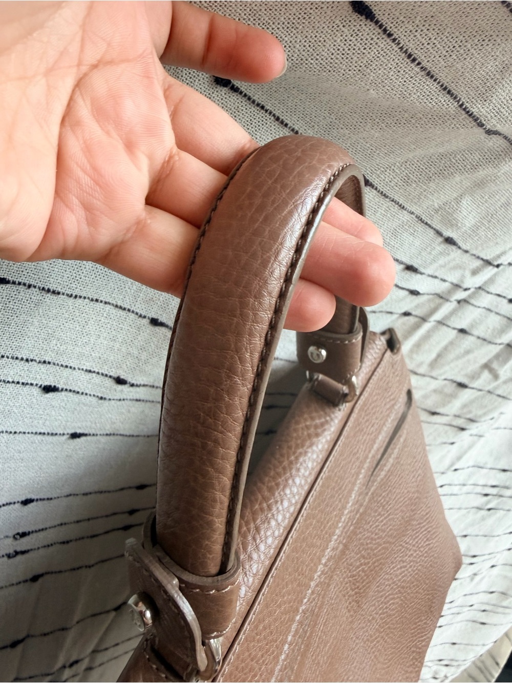 Salvatore Ferragamo Brown Pebbled Leather Top-Handle Bag - Picture 7 of 10